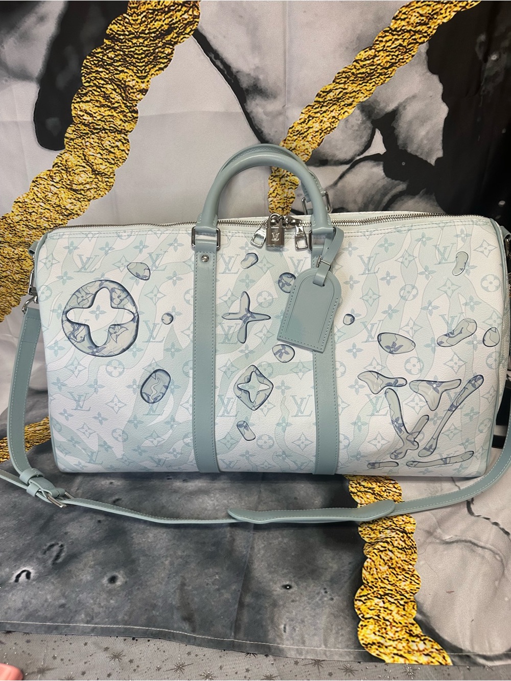 Louis Vuitton Aquagarden Collection Blue Keepall Duffle Bag 50